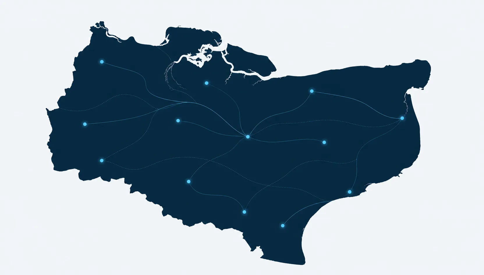 Stylised map of Kent showing the Top Local Air Conditioning coverage network